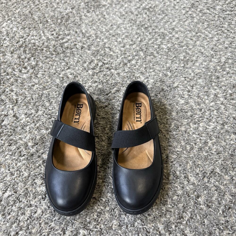 Born Aspen Leather Mary Jane Flats Shoe Women's Size US 7 M Black Preppy NEW